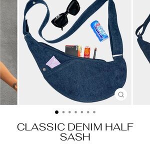 Classic Denim Half Sash Crossbody Bag - Dark Blue
